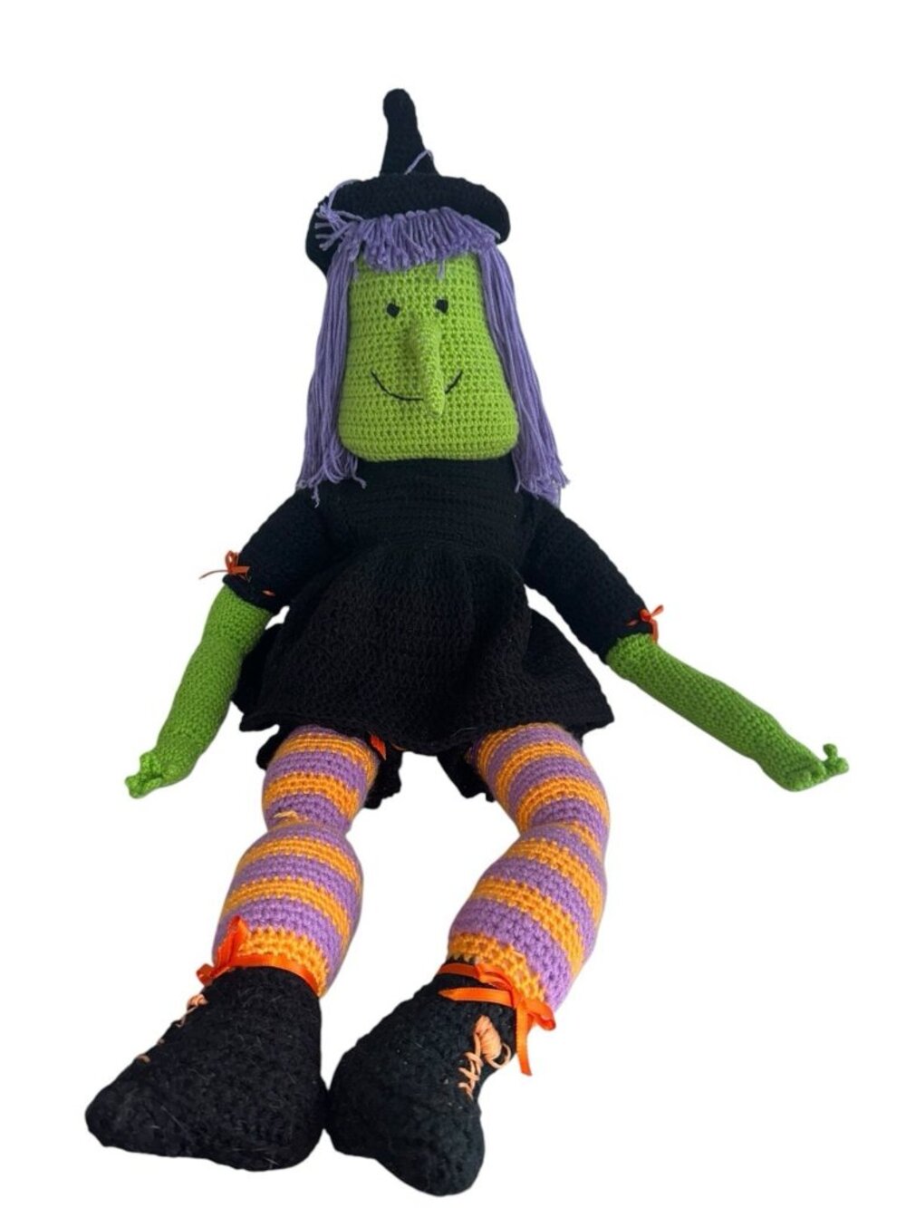 Handmade Crochet Witch Plush Approximately 44” Tall Black Purple Halloween